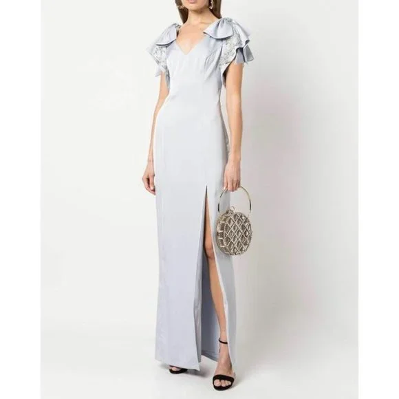 glitter bridesmaid dresses V-Neck Sliver Spaghetti Straps Glitter Wedding Guest Dress with Split main image 1